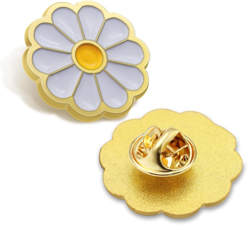 MIDE 6/12/50/100Pcs White Daisy Flower Enamel Lapel Pin 1“ -For Men Women Clothes Bags Hats - Image 1